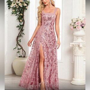 Elegant Pink Sequin Evening Gown